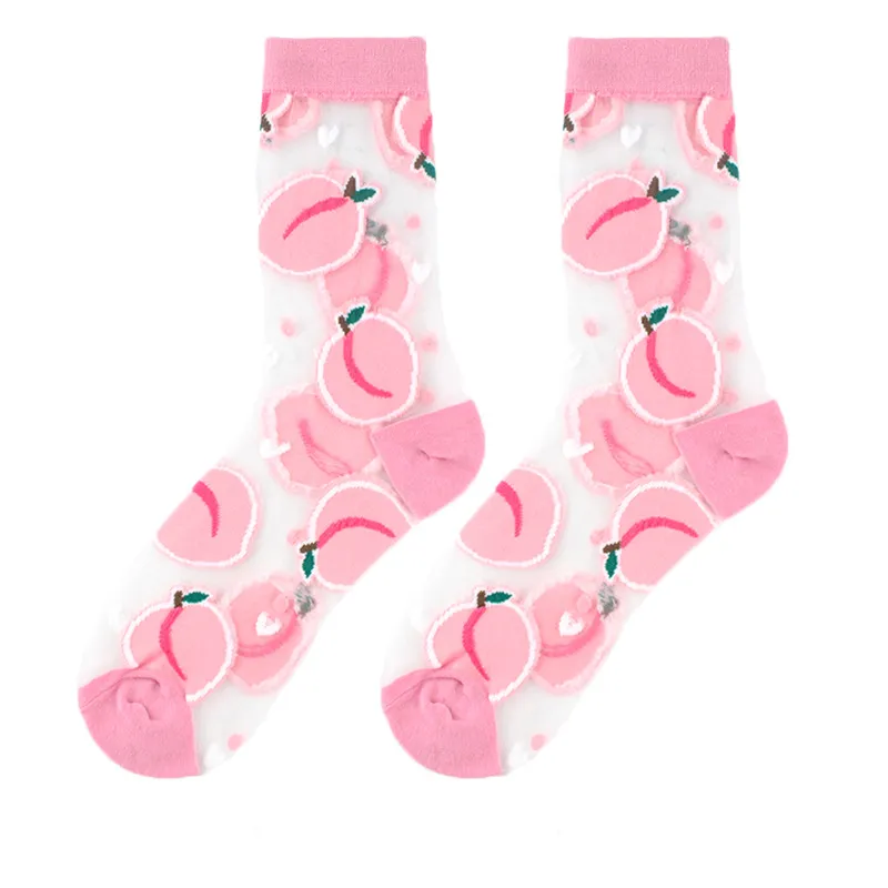 Spring And Summer Women Thin Mid-Tube Fashion Flower Mesh Socks