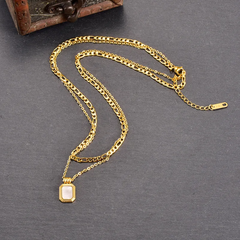 Women Fashion Simple Roman Black Square Double Layered Necklace