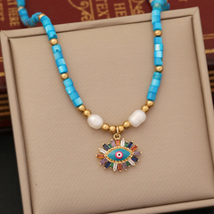 Women'S Fashion Multicolor Natural Pearl Zircon Eye Pendant Necklace