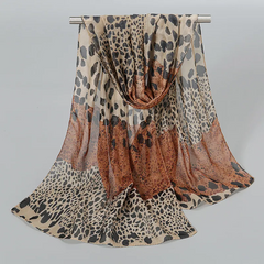 Women Fashion Leopard Print Stitching Chiffon Scarf