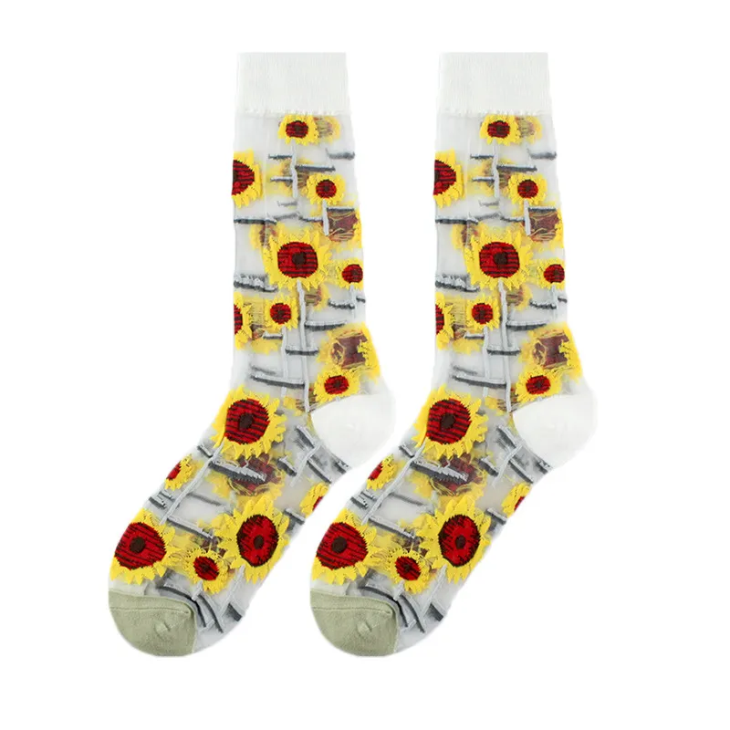 Spring And Summer Women Thin Mid-Tube Fashion Flower Mesh Socks
