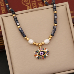 Women'S Fashion Multicolor Natural Pearl Zircon Eye Pendant Necklace