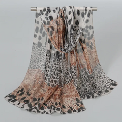 Women Fashion Leopard Print Stitching Chiffon Scarf