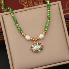 Women'S Fashion Multicolor Natural Pearl Zircon Eye Pendant Necklace