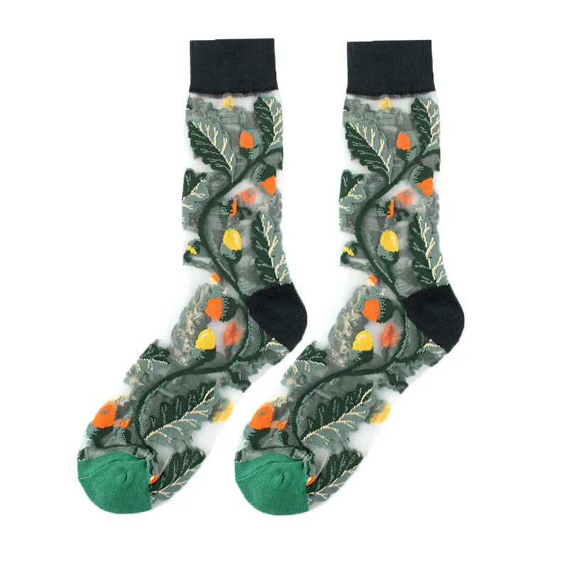 Spring And Summer Women Thin Mid-Tube Fashion Flower Mesh Socks