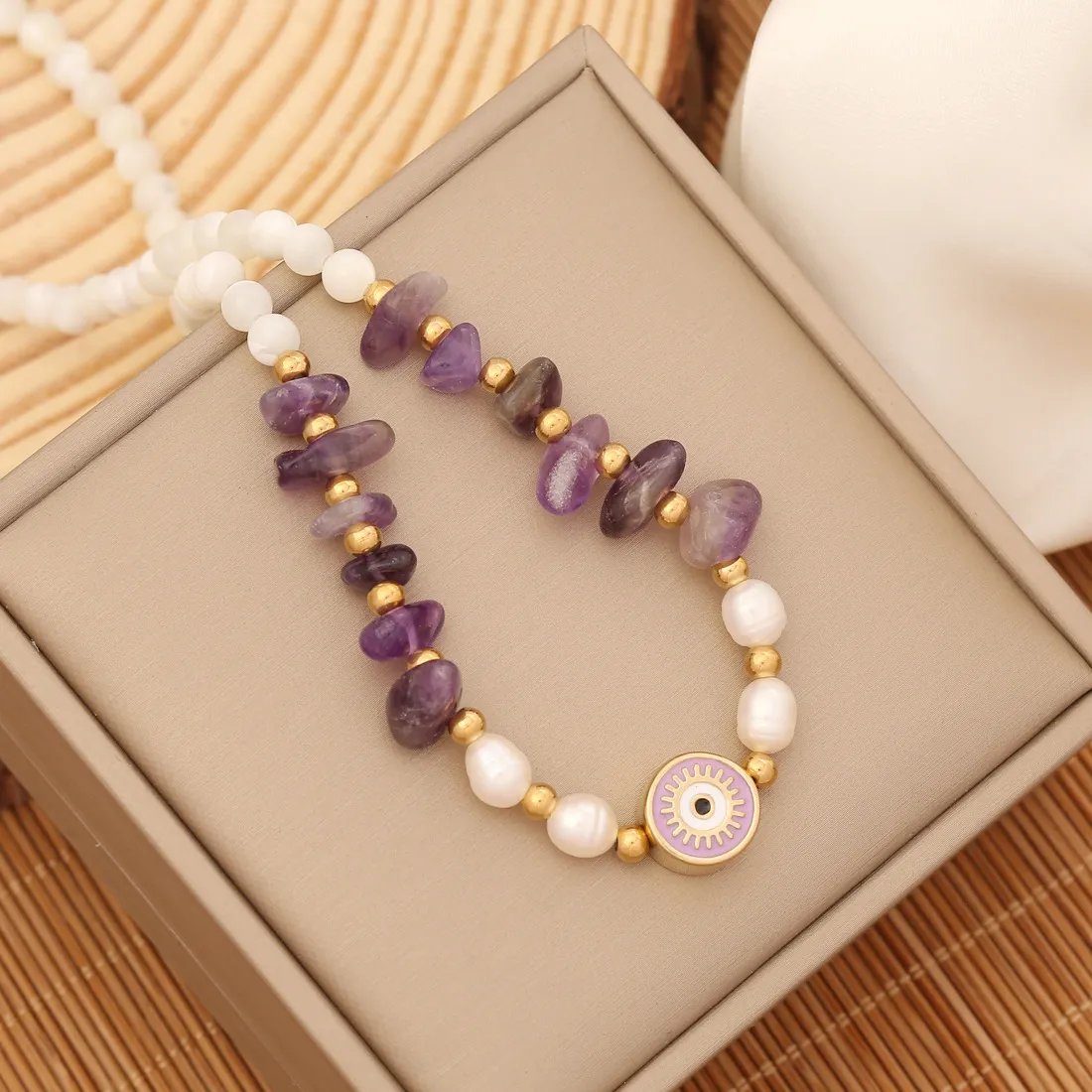 Women'S Fashion Natural Stone Boho Statement Eye Pendant Necklace