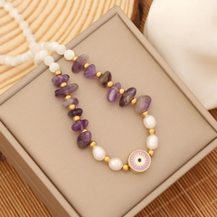 Women'S Fashion Natural Stone Boho Statement Eye Pendant Necklace