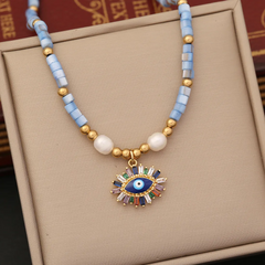 Women'S Fashion Multicolor Natural Pearl Zircon Eye Pendant Necklace