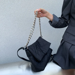 Women Basic Thick Chain Stitching Design Solid Color Large Capacity Quilted Crossbody Handle Bag