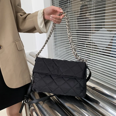 Women Basic Thick Chain Stitching Design Solid Color Large Capacity Quilted Crossbody Handle Bag