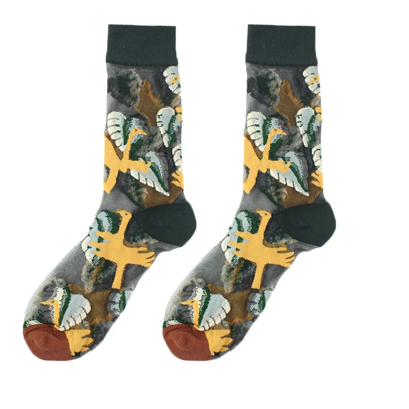 Spring And Summer Women Thin Mid-Tube Fashion Flower Mesh Socks