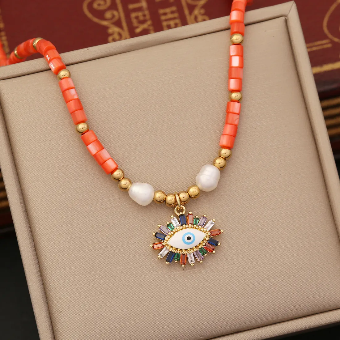 Women'S Fashion Multicolor Natural Pearl Zircon Eye Pendant Necklace