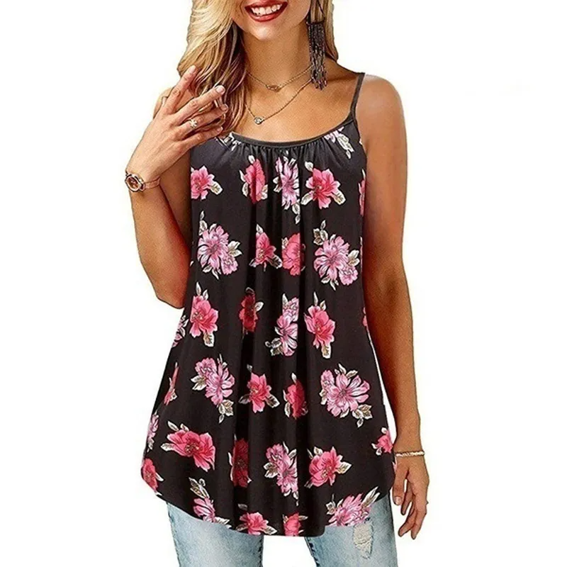 Women Summer Bohemian Floral Printed Sleeveless Casual Plus Size Loose Dress