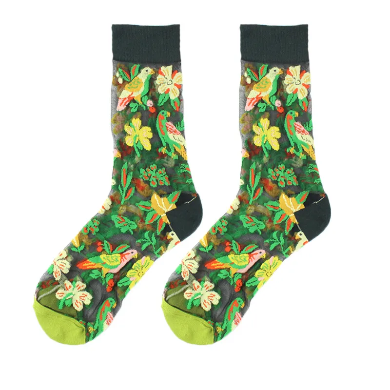 Spring And Summer Women Thin Mid-Tube Fashion Flower Mesh Socks
