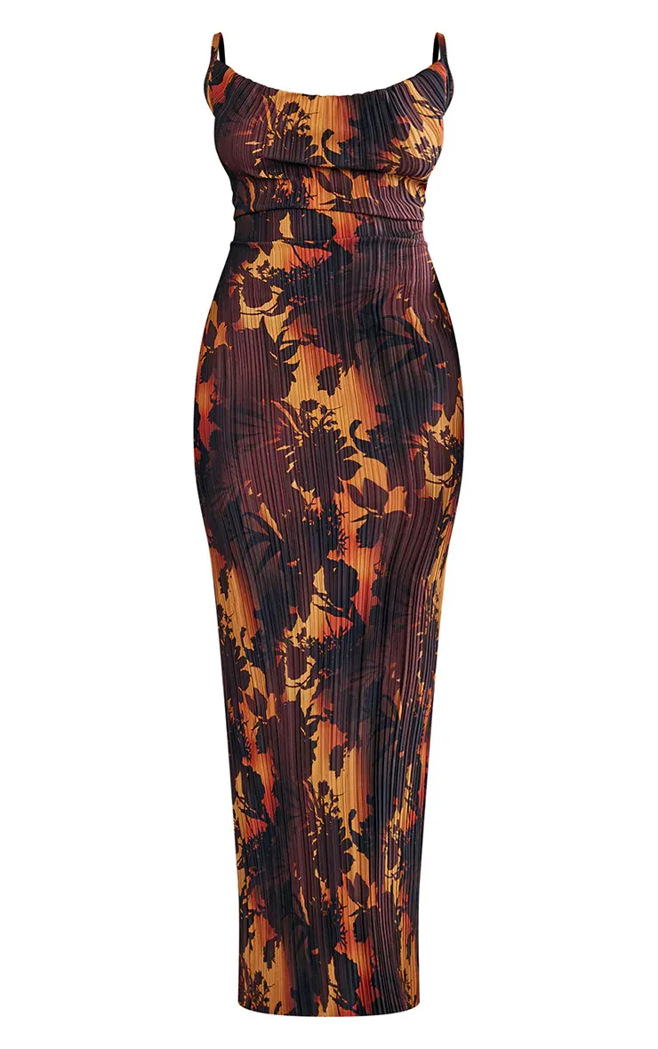 Women Fashion Tie-Dye Print Pleated Suspender Bodycon Maxi Dress