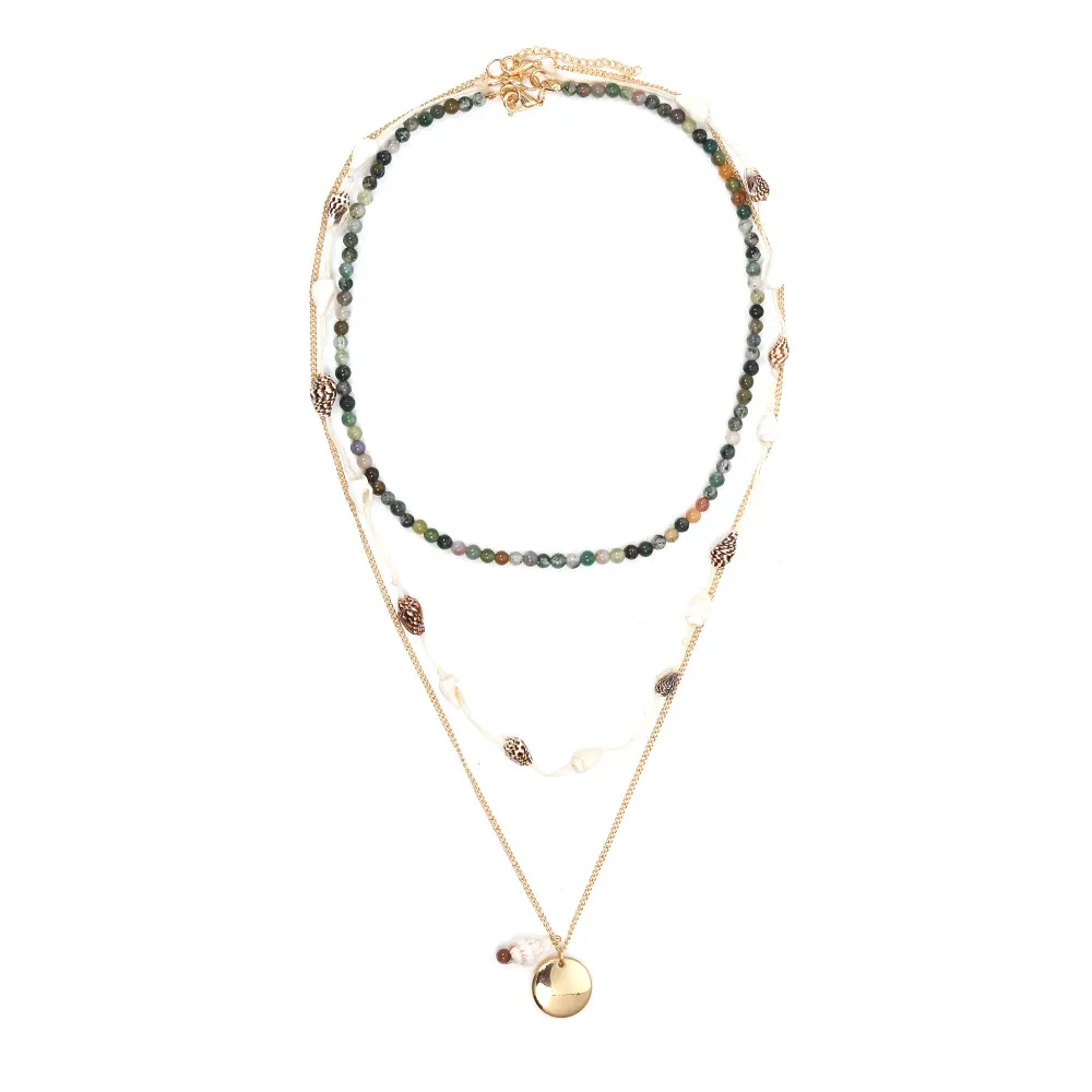 Women Fashion Hand Woven Boho Multi-Layer Conch Beaded Necklace Set