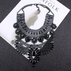 Exaggerated Metal Vintage Diamond Large Jewel Necklace