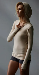 Women Casual Stretch Hooded Long Sleeve Mittens Running Sports Sweatshirt