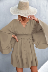Women Basic Elegant V Neck Summer Irregular Backless Solid Color Loose Dress