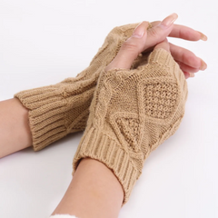 Women Winter Causal Solid Color Knitted Warm Fingerless Gloves