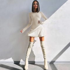 Women Fashion Simple Solid Color Back Strap Defined Waist Dress