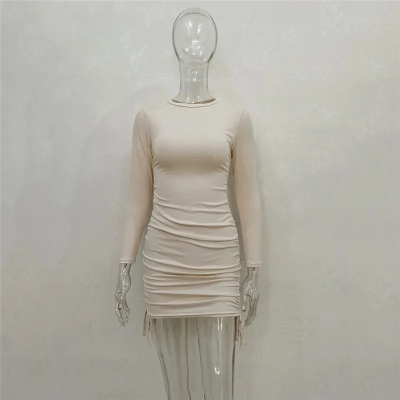 Women Fashion Solid Color Drawstring Bodycon Dresses