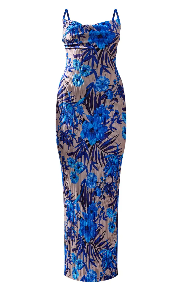 Women Fashion Tie-Dye Print Pleated Suspender Bodycon Maxi Dress