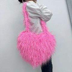 Winter Women Fashion Cute Solid Color Heart Plush Shoulder Bag