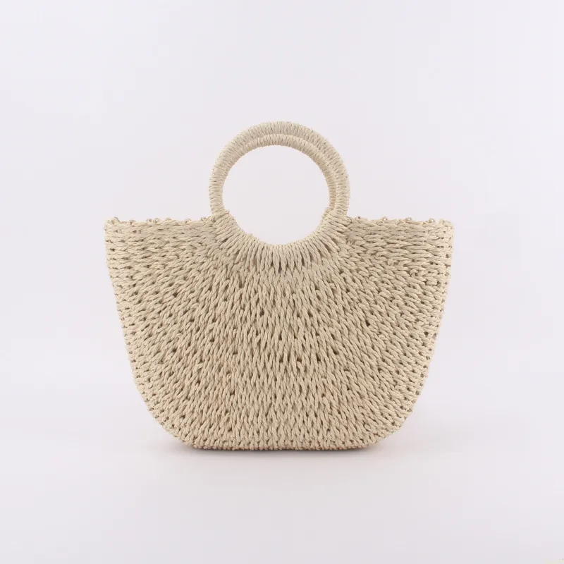 Rope Round Bucket Straw Woven Bag