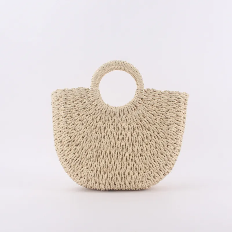 Rope Round Bucket Straw Woven Bag