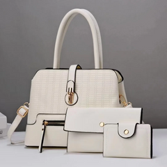 Women Fashion Solid Color Embossed Coin Purse Zipper Handbag Set