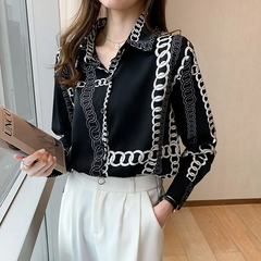 Women Fashion Graphic Printed Lapel Blouse