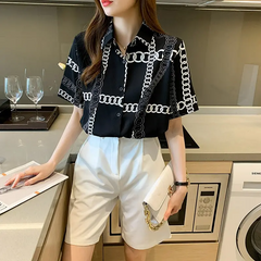 Women Fashion Graphic Printed Lapel Blouse