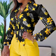 Women Fashion Flower Printed Blouse