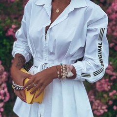 Women Fashion Lapel Lantern Sleeve Dress