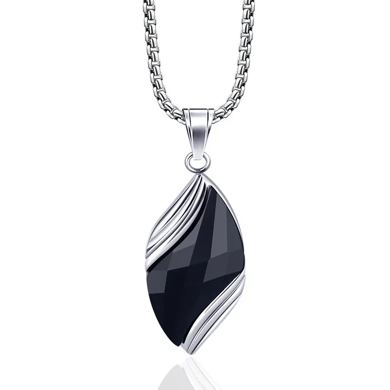 Men'S Casual Blue Sand Stone Titanium Steel Pendant Necklace