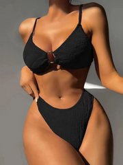 Women'S Fashion Solid Color Pattern Small Circle Triangle Swimsuit Two-Piece Set