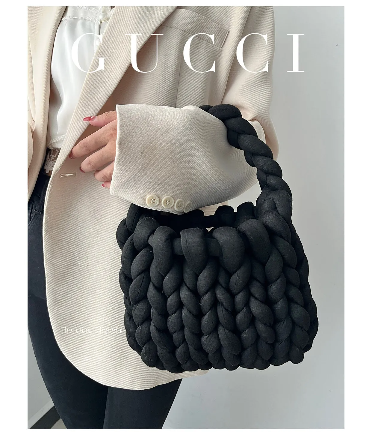 omen Fashion Solid Color Hand-Woven Wool Handbag