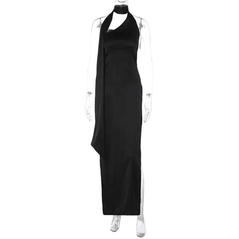 Women Fashion Sexy Halter Neck Backless Split Dress