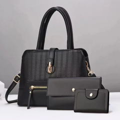 Women Fashion Solid Color Embossed Coin Purse Zipper Handbag Set