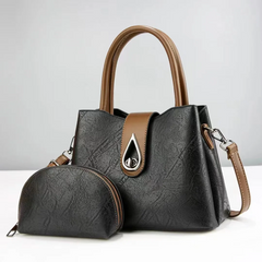 Women Simple Fashion Large Capacity PU Zipper Wallet Handbag Set