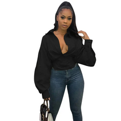 Women Sexy Solid Color V Neck Blouse