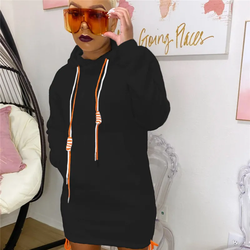 Women Casual Solid Color Hooded Long Sleeve Dress