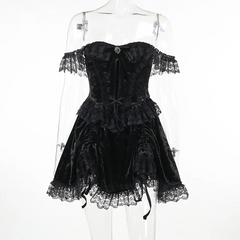 Women Sexy Gothic Off Shoulder Lace Strap Dress