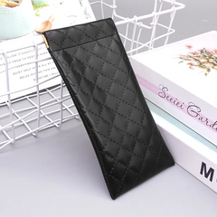 Simple Solid Color Diamond Line Portable Waterproof Automatic Closed PU Glasses Storage Bag