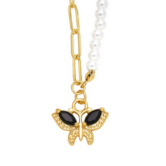 Women Fashion Personality Pearl Butterfly Pendant Necklace