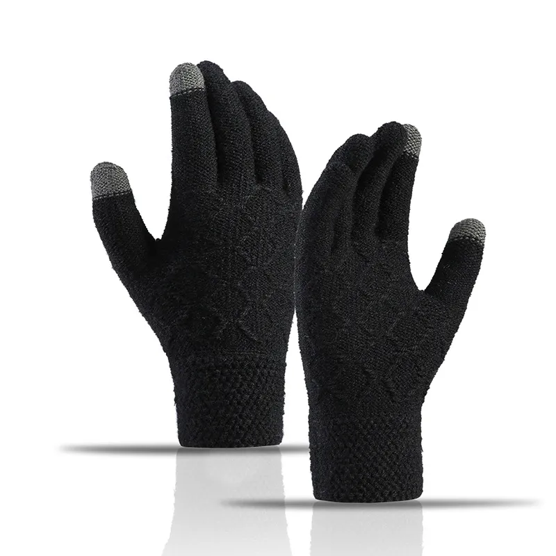 Men Casual Solid Color Knitted Yarn Warm Gloves