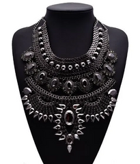 Exaggerated Metal Vintage Diamond Large Jewel Necklace