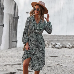 Women Fashion Tiny Flower Printed Single-Breasted Dress