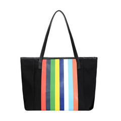 Women Casual Stripe Design Large Capacity Canvas Shoulder Bag